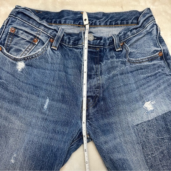 Levi's 501 Color-block Patchwork Ragged Lands Raw Hem Slim Straight Denim Jeans - Picture 12 of 16